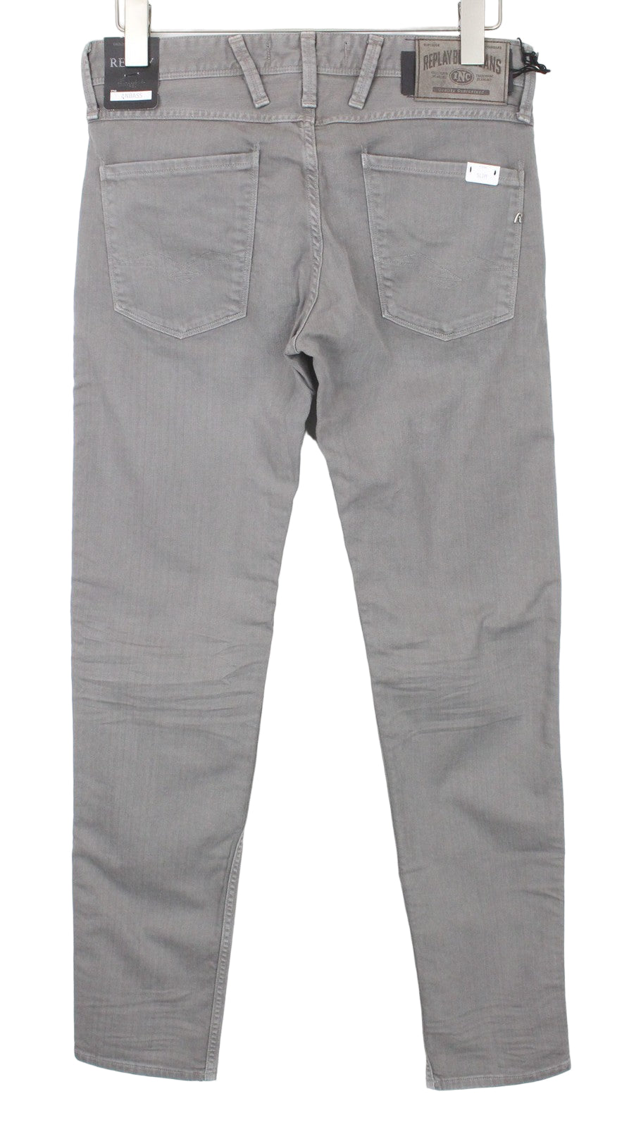 REPLAY Anbass vyriški džinsai W29/L32 Slim pilki medvilniniai džinsai su 5 kišenėmis, tamprūs, laisvalaikio kirpimas 
