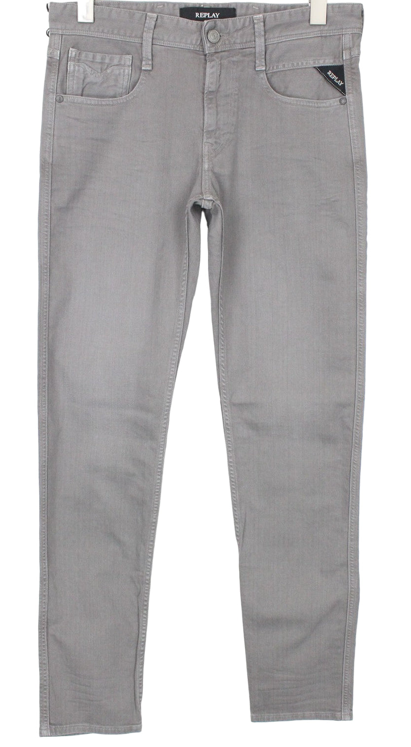 REPLAY Anbass vyriški džinsai W29/L32 ploni pilki tamprūs medvilniniai laisvalaikio džinsiniai kelnės 