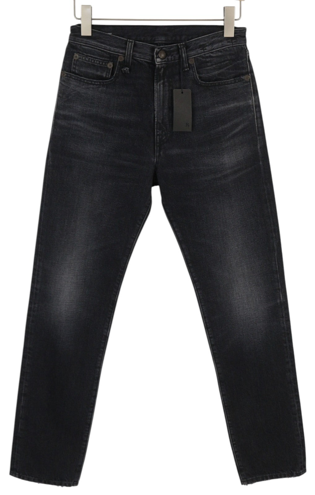 R13 Axl Slim Women Jeans 27 Jake Black Faded Washed Zip Fly Pockets Logo Denim