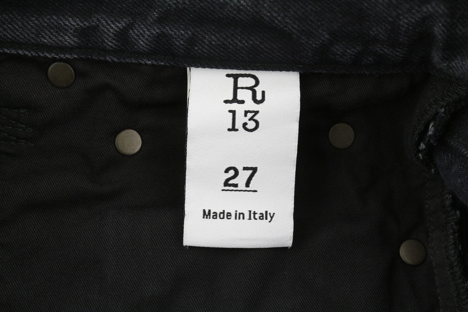 R13 Axl Slim Women Jeans 27 Jake Black Faded Washed Zip Fly Pockets Logo Denim