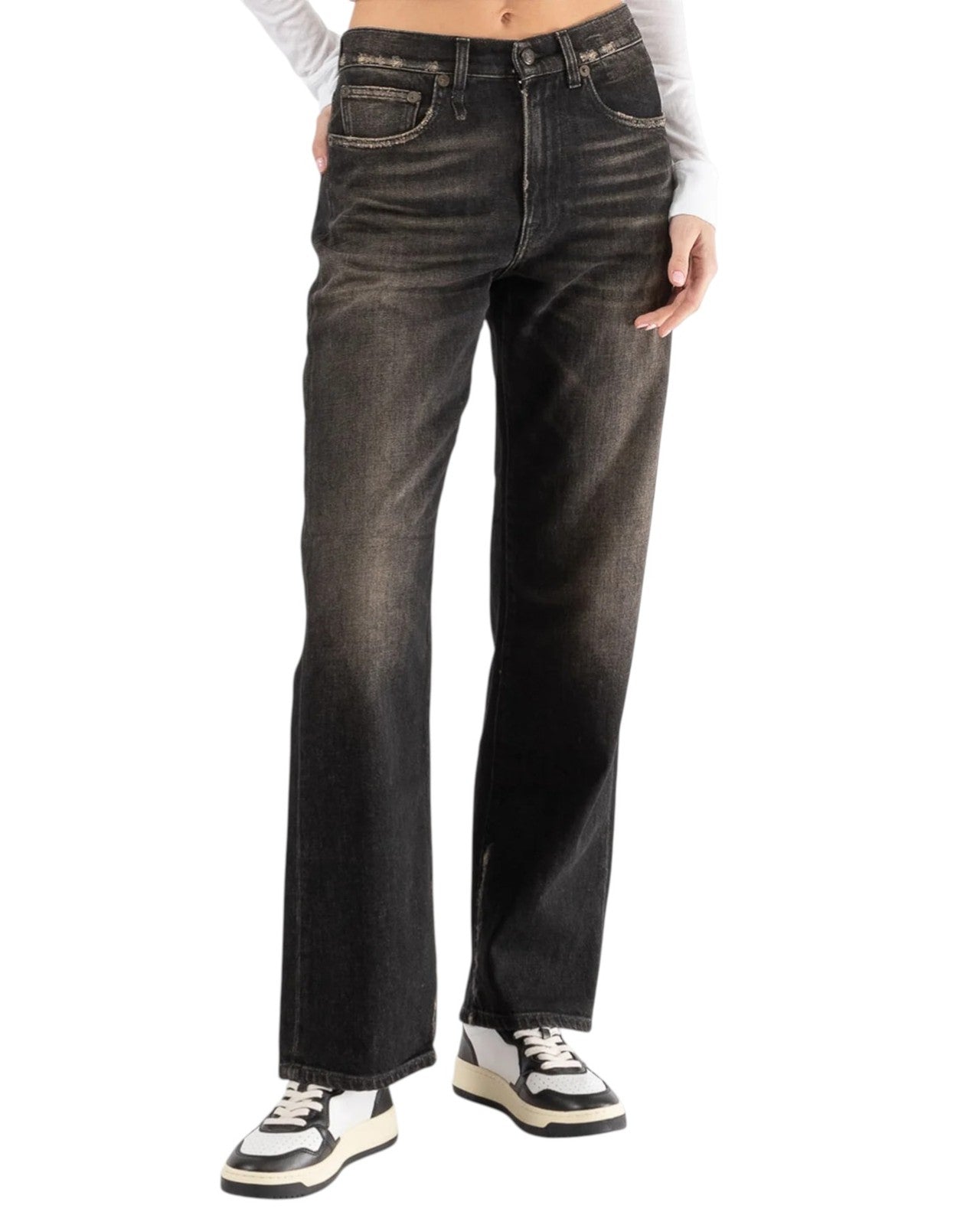 R13 Alice Slim tiesaus kirpimo moteriški džinsai 27 Abbey Black išblukintos plaukiojančios užtrauktuku 