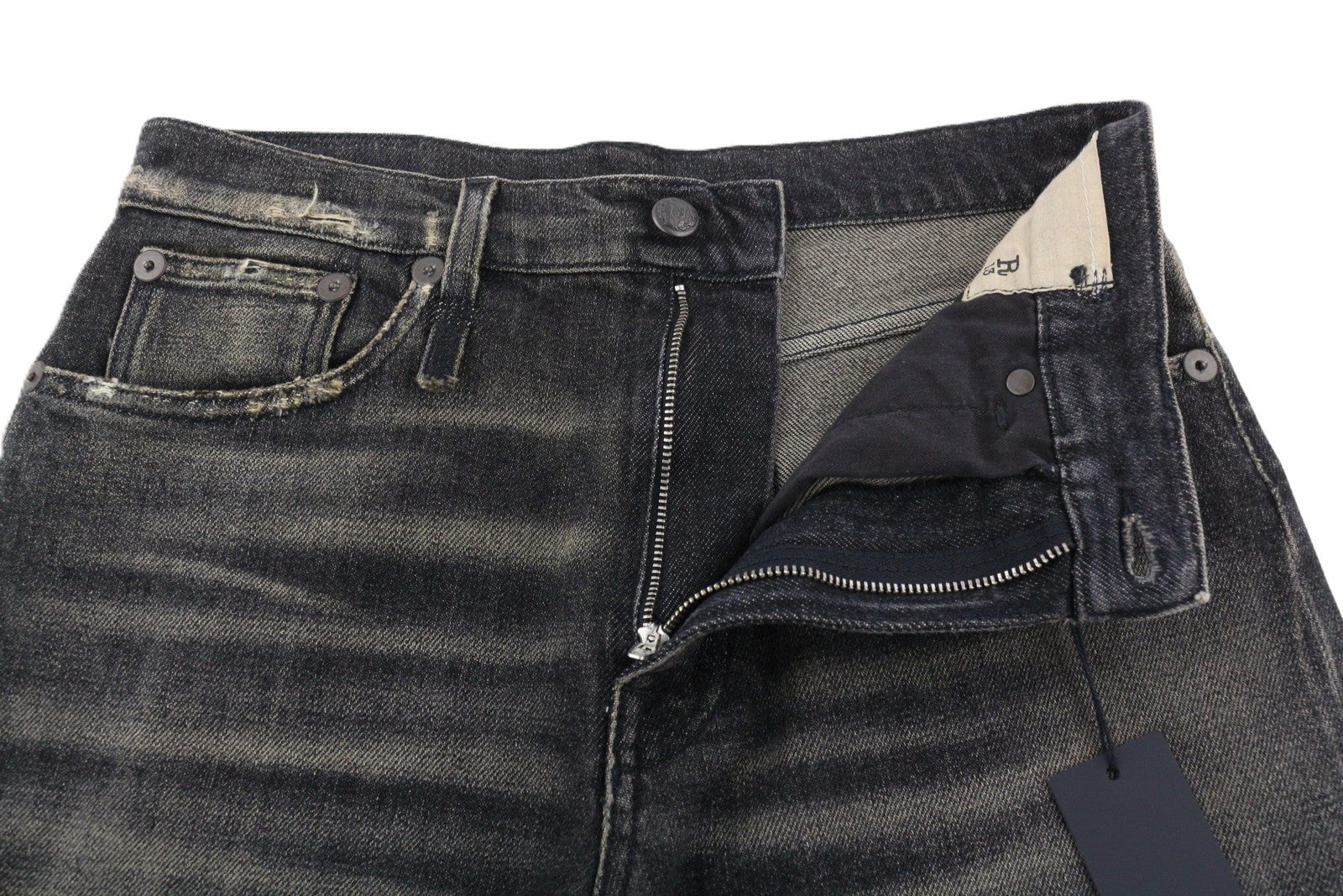 R13 Alice Slim tiesaus kirpimo moteriški džinsai 27 Abbey Black išblukintos plaukiojančios užtrauktuku 