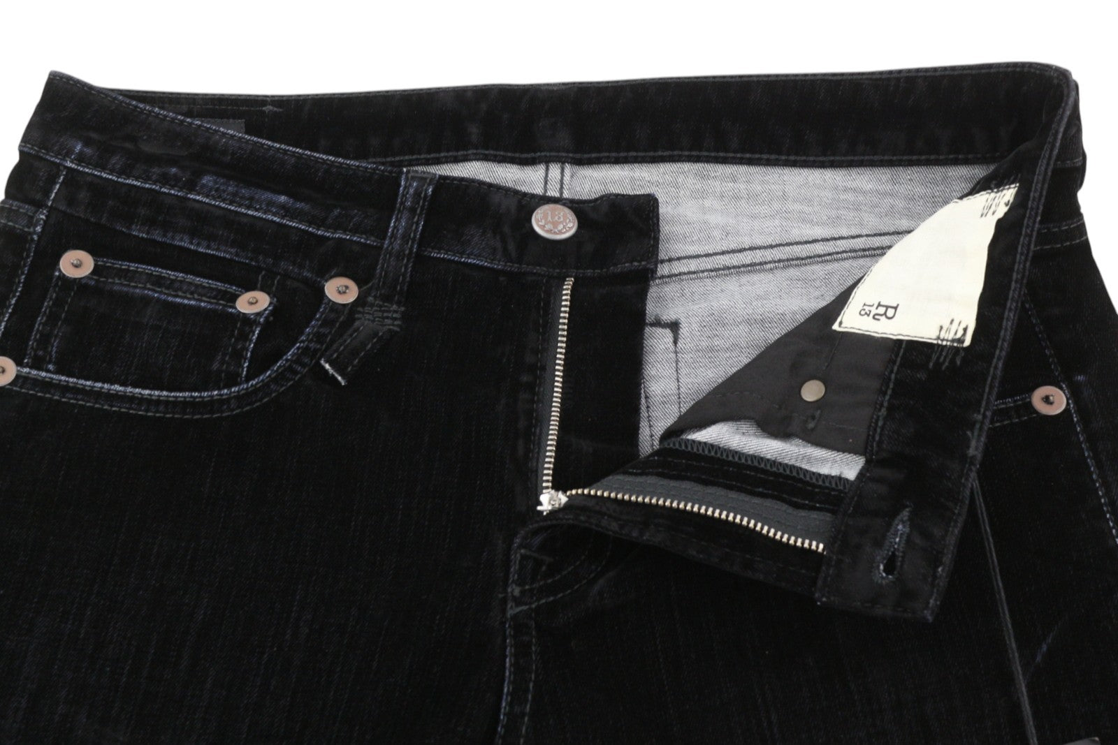 R13 berniukiškos tiesios moteriškos kelnės 27 juodos aksominės su užtrauktuku iki kulkšnies 