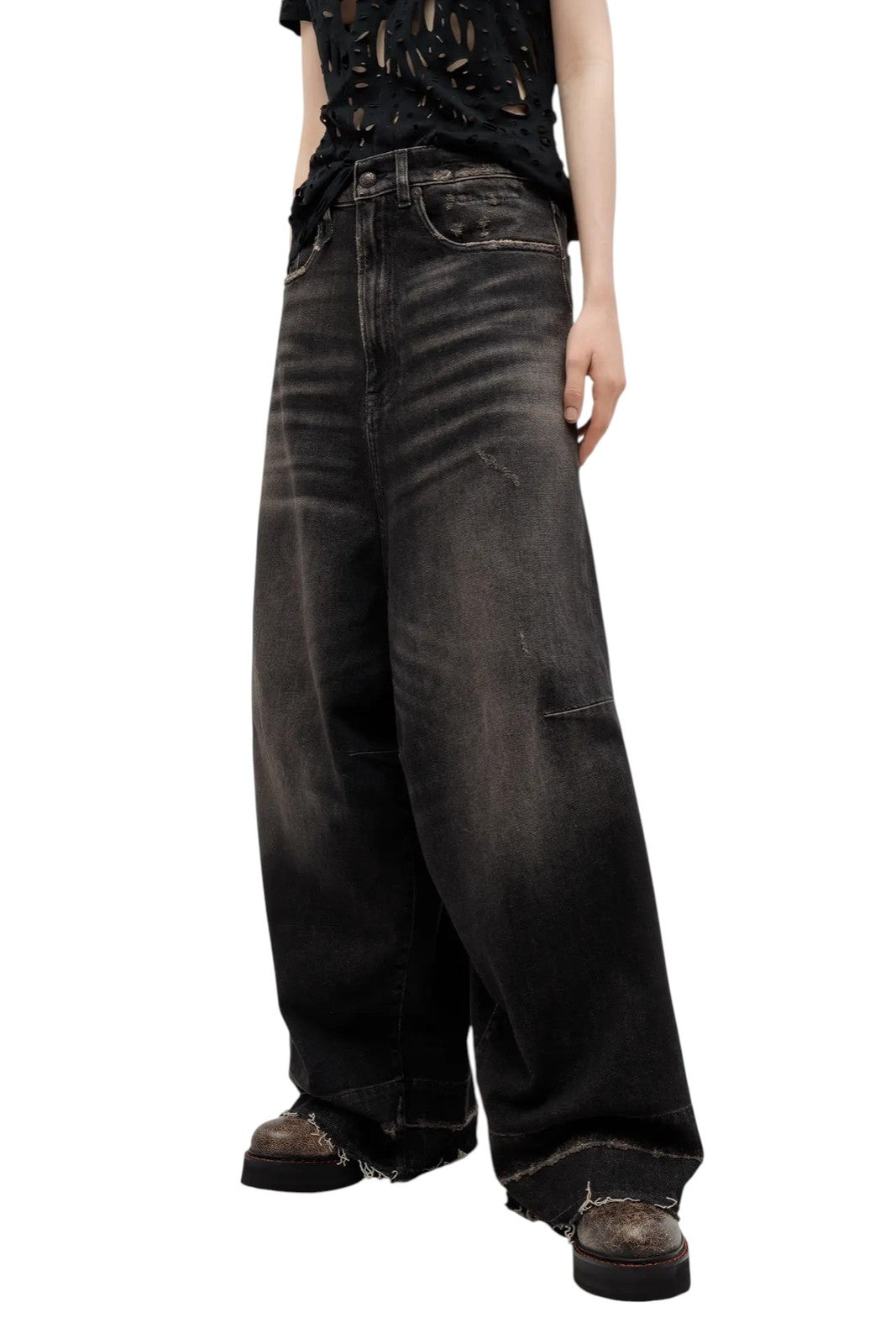 R13 Jesse moteriški džinsai, 27 dydis, Abbey Black, išblukintos, laisvos, tiesios, dirbtinės odos, RRP 725 € 