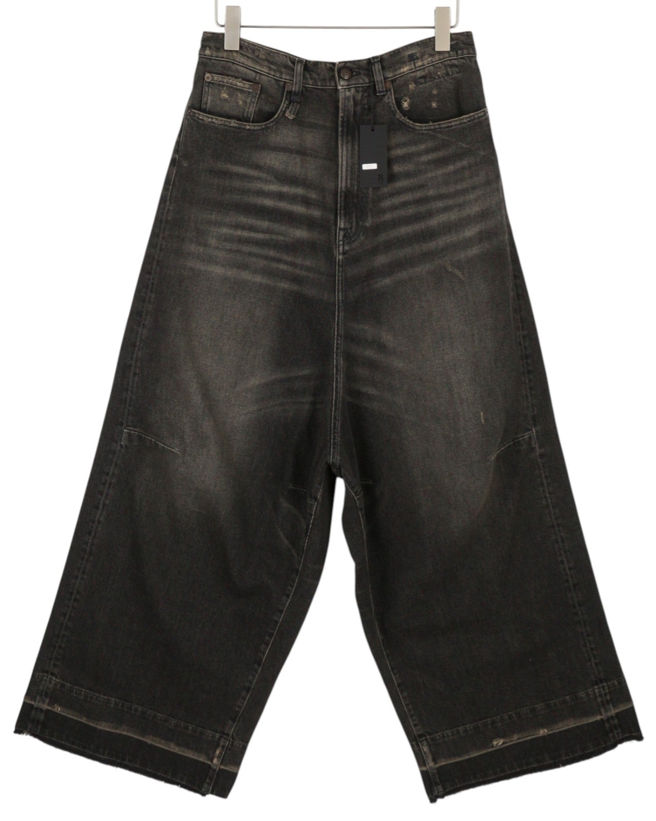 R13 Jesse moteriški džinsai, 27 dydis, Abbey Black, išblukintos, laisvos, tiesios, dirbtinės odos, RRP 725 € 