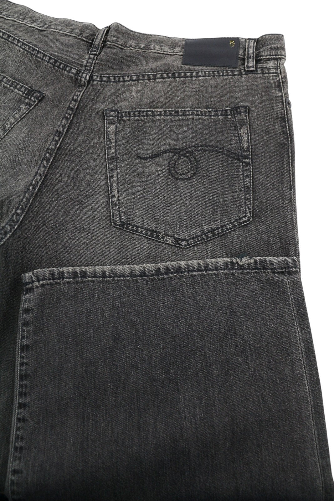 R13 Damon klostuoti moteriški džinsai 28 Ellery juodi išblukinti skalbti tiesūs plačios klešnės 