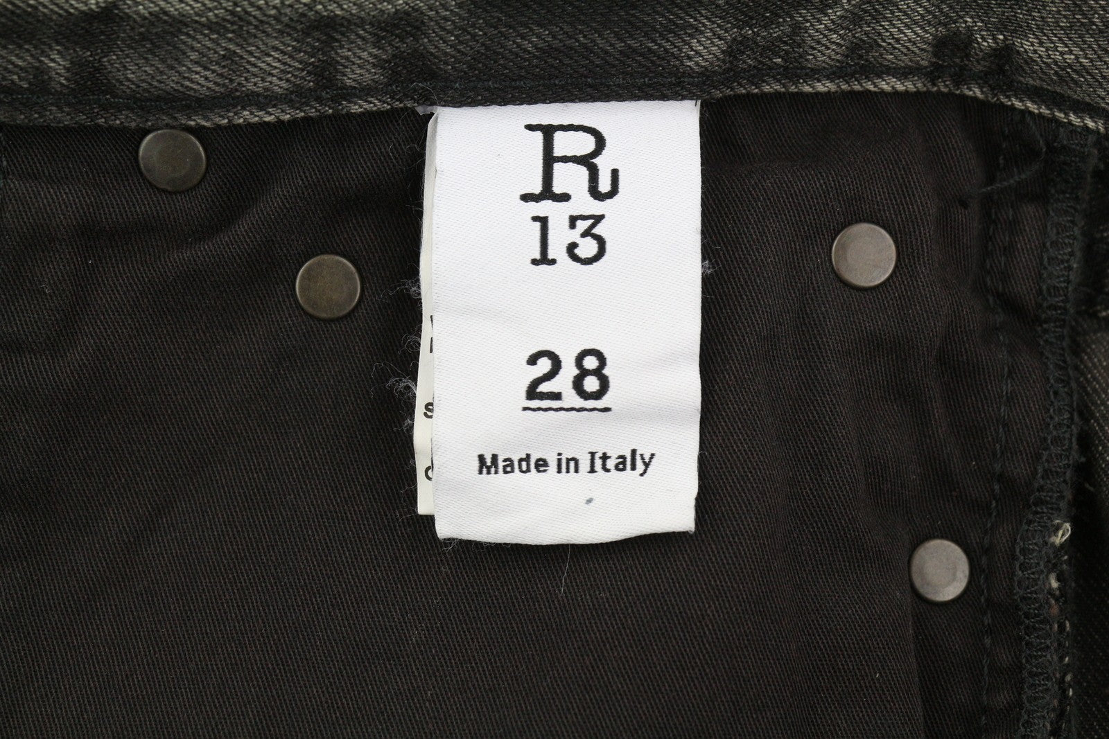 R13 Damon klostuoti moteriški džinsai 28 Ellery juodi išblukinti skalbti tiesūs plačios klešnės 