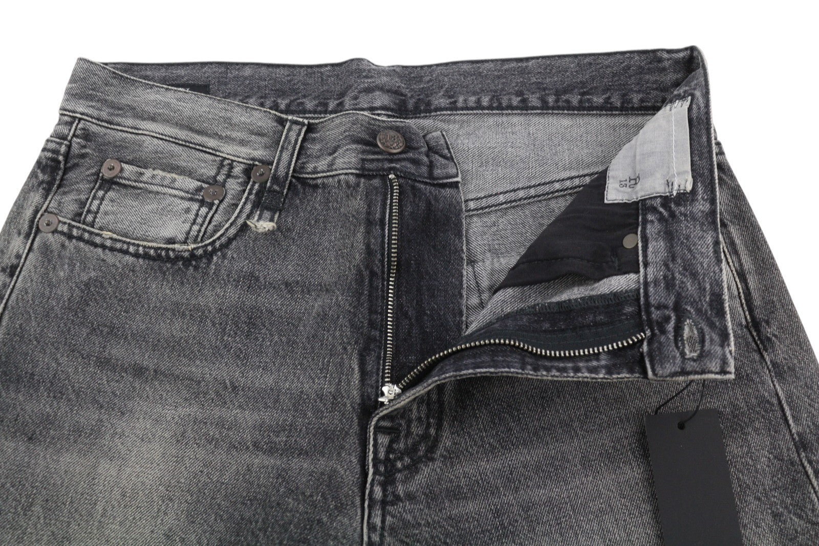 R13 Boyfriend moteriški džinsai 25 Leyton juodi išblukinti, trumpi, laisvo kirpimo džinsai iki kulkšnių 