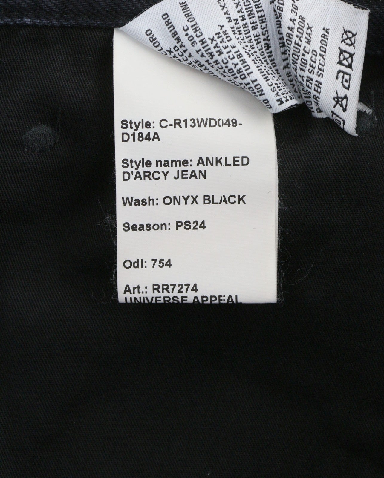 R13 „Ankled D'Arcy“ moteriški džinsai, 27, onikso juodumo, išblukinto, laisvo kirpimo, plačių klešnių. 