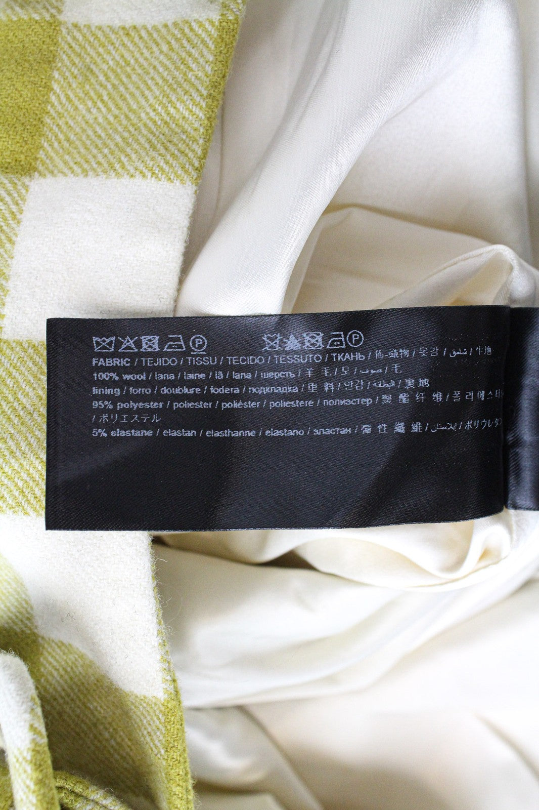 SUISTUDIO Calvin moteriškas sijonas UK8 žalias languotas grynos vilnos pamušalas su diržu 