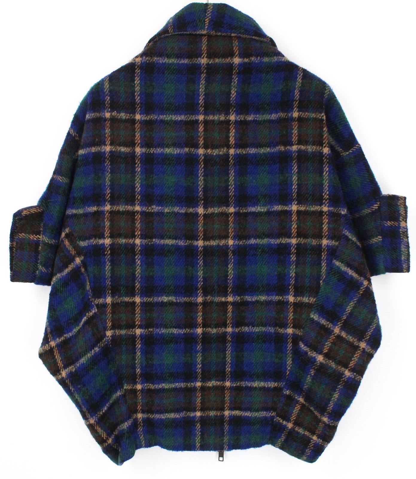 DESIGUAL moteriškas švarkas 36 mėlynas languotas vilnos mišinio paltas su pamušalu ir užtrauktuku trumpomis rankovėmis 