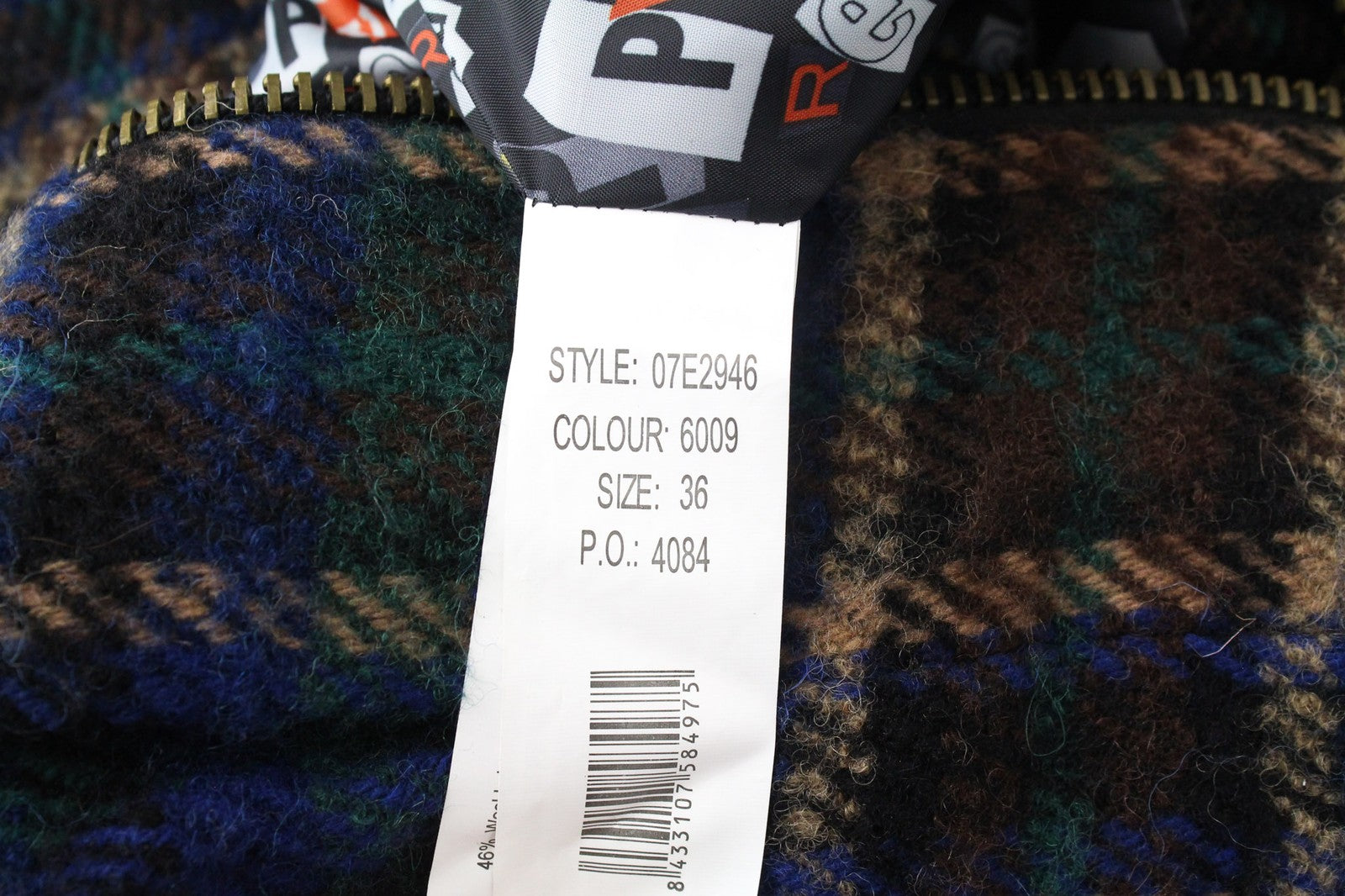 DESIGUAL moteriškas švarkas 36 mėlynas languotas vilnos mišinio paltas su pamušalu ir užtrauktuku trumpomis rankovėmis 