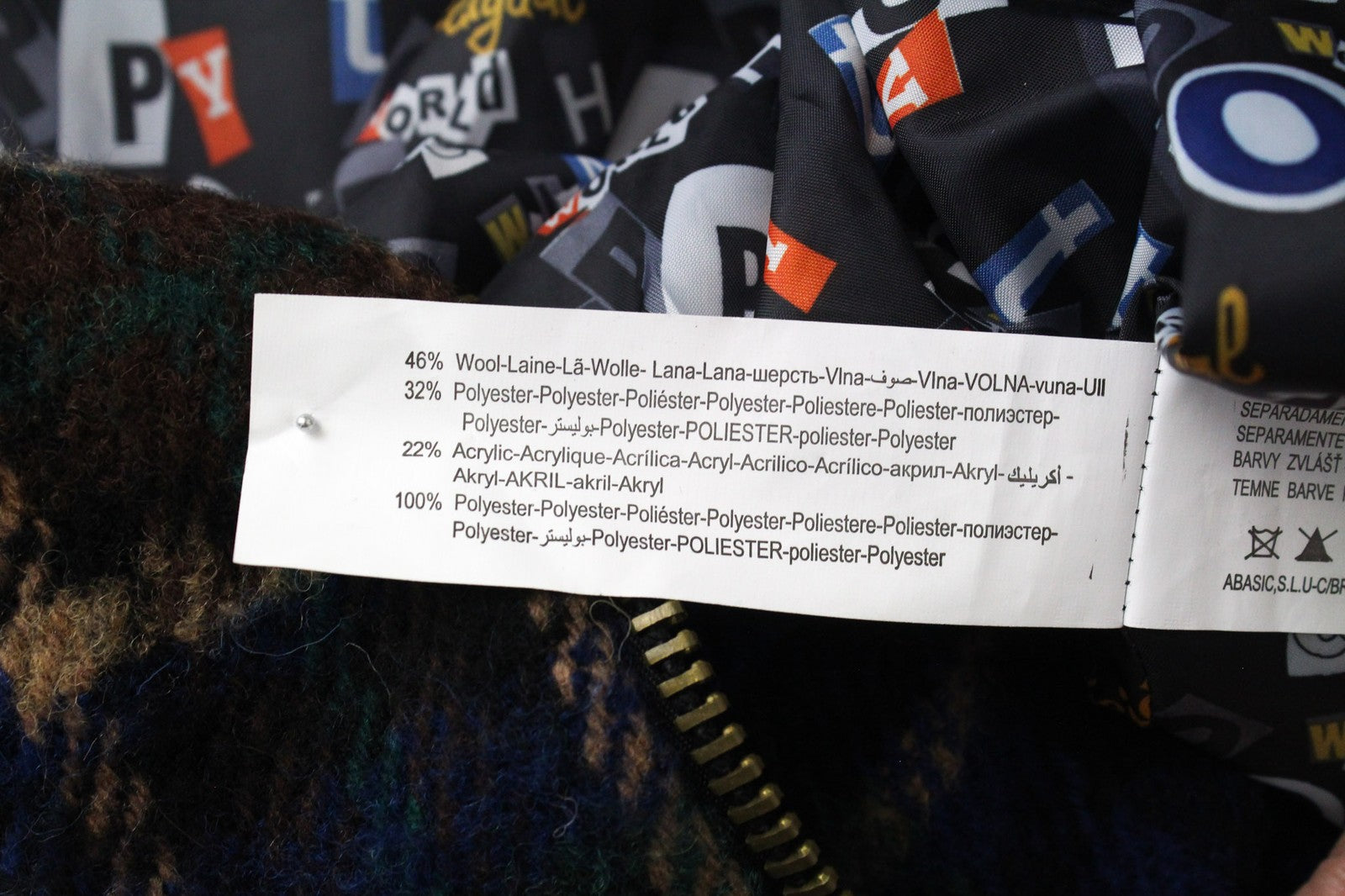 DESIGUAL moteriškas švarkas 36 mėlynas languotas vilnos mišinio paltas su pamušalu ir užtrauktuku trumpomis rankovėmis 