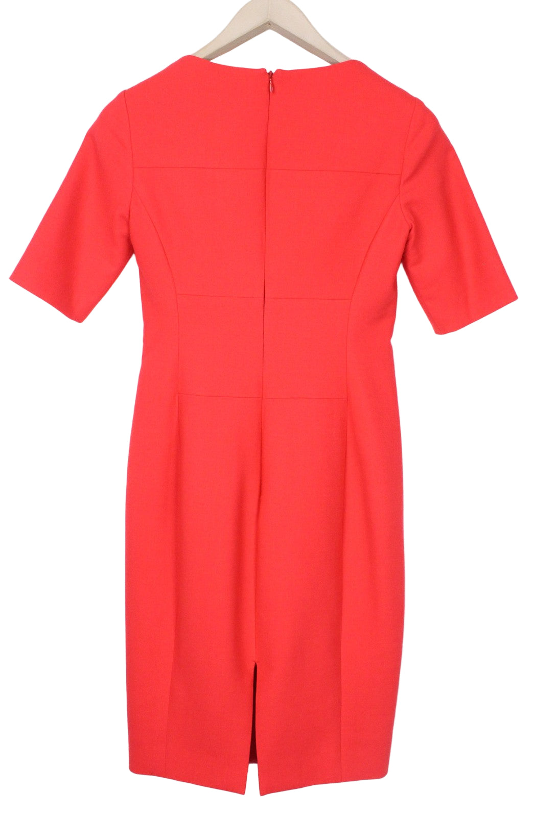 SUISTUDIO Abril moteriška suknelė UK10R raudona, plona, ​​iki kelių, prie kūno priglundanti, vilnos mišinio suknelė 