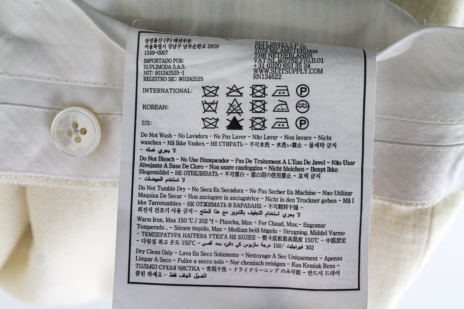 SUITSUPPLY La Spalla Men's Suit UK30R Off-White 2Pc Slim Silk Linen Two-Row Fit