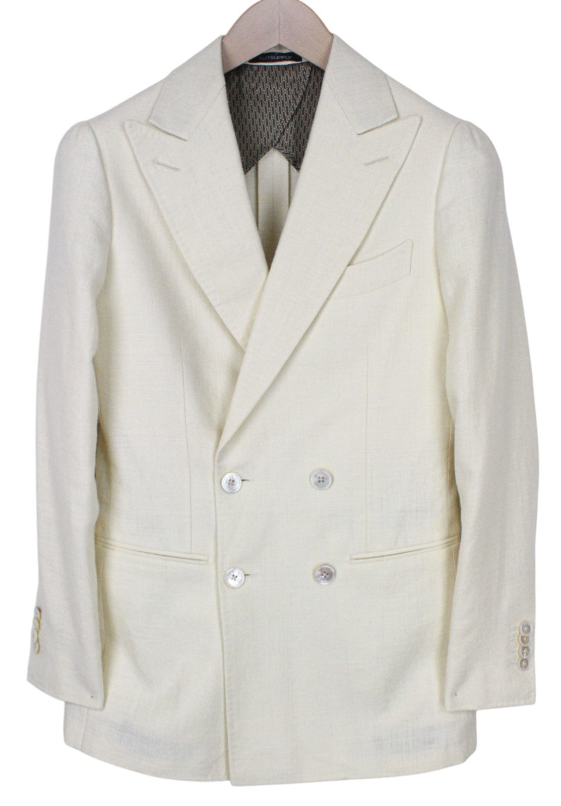 SUITSUPPLY La Spalla Men's Suit UK30R Off-White 2Pc Slim Silk Linen Two-Row Fit