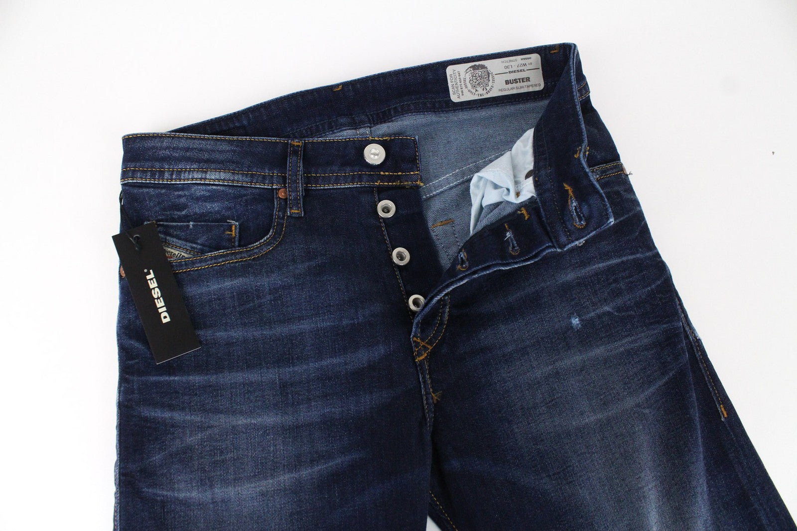 DIESEL Buster 069AH vyriški džinsai W27/L30 berniukams, mėlyni, siaurėjantys, tamprūs medvilniniai džinsai 