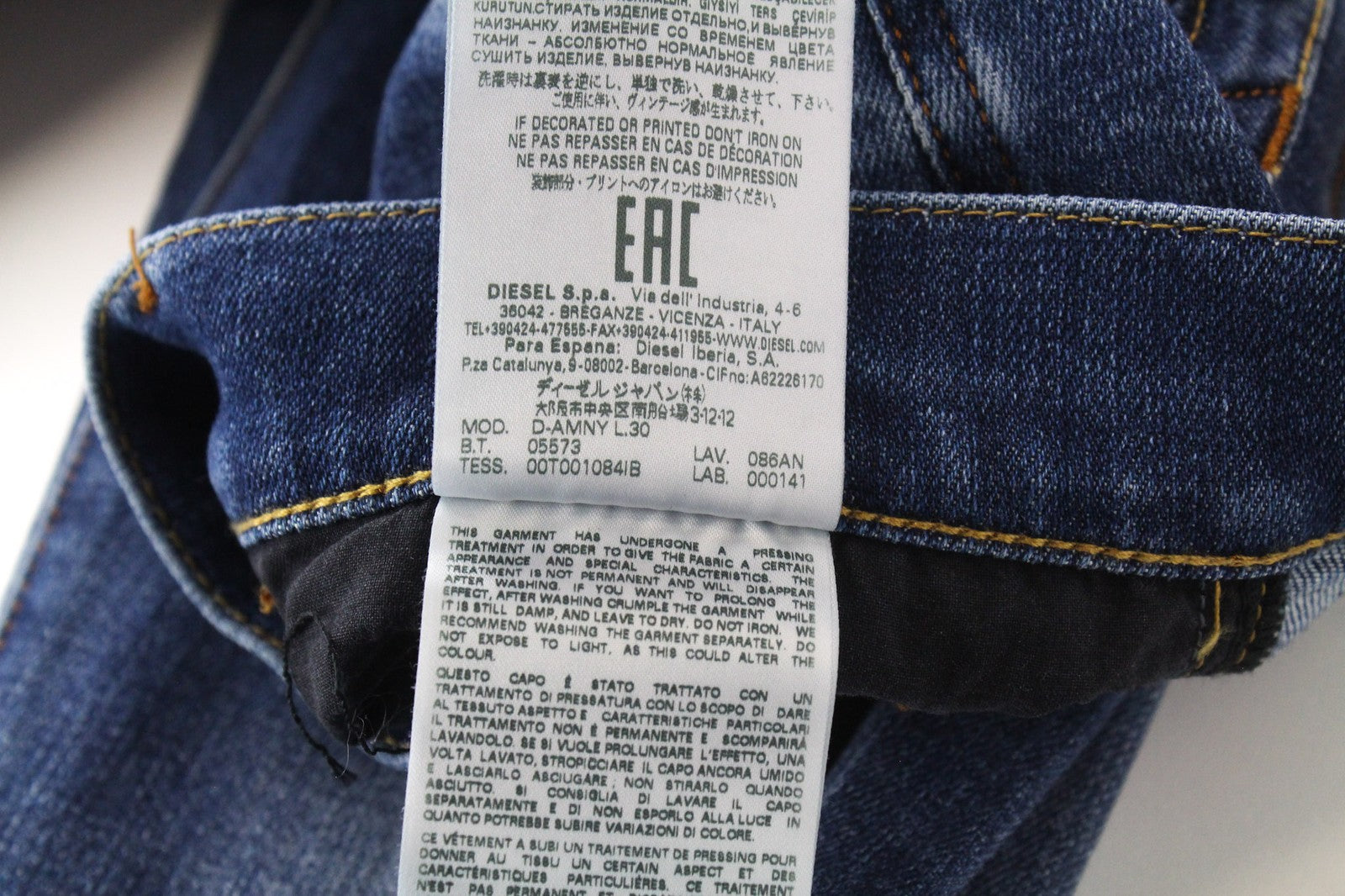 DIESEL D-Amny 086AN vyriški džinsai W29/L30 aptempti mėlyni tamprūs džinsai, medvilninis skalbimas 