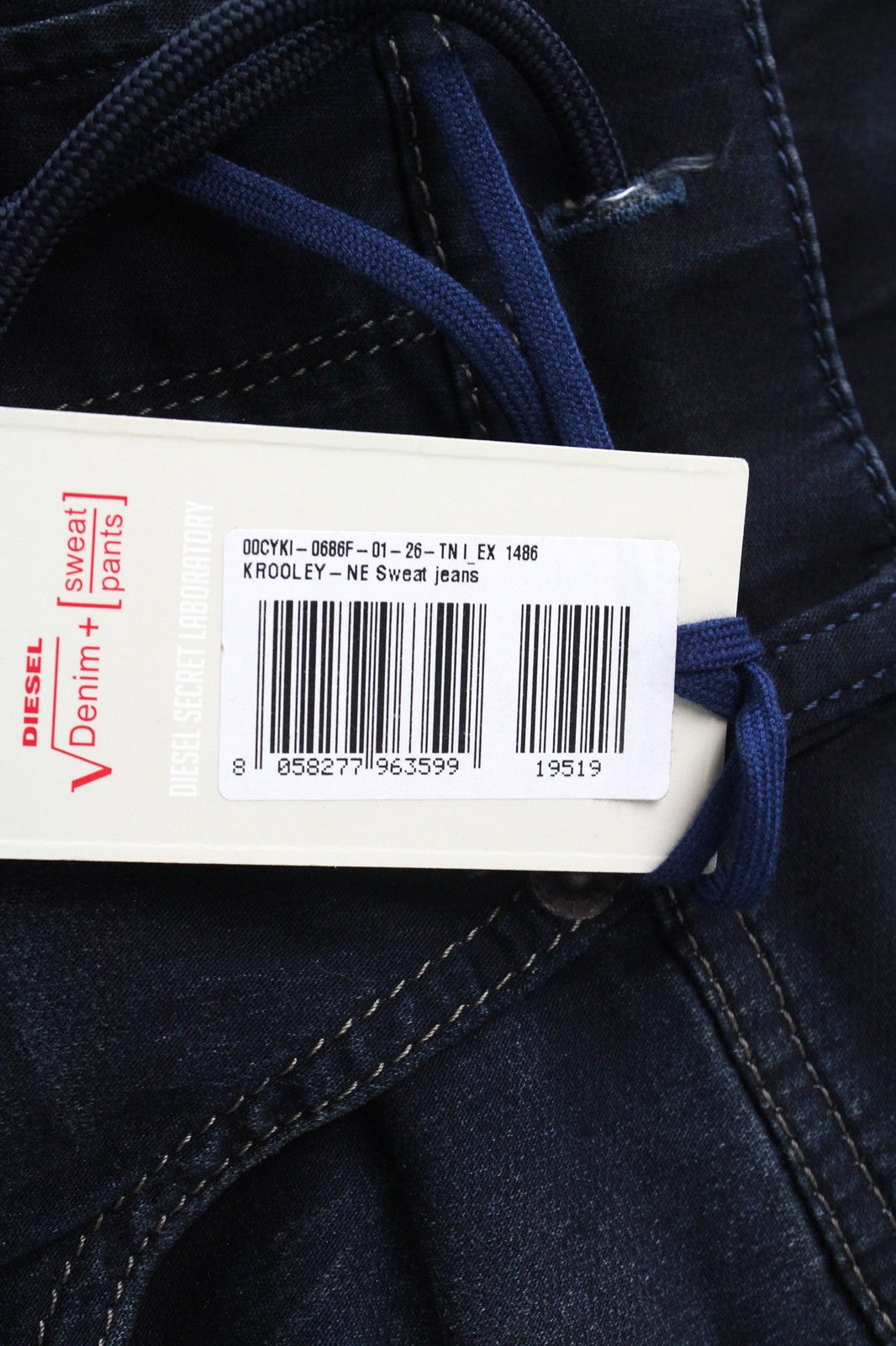 DIESEL Krooley-NE 0686F vyriški W26 Jogg džinsai mėlyni, tamprūs, medvilniniai, ploni, skalbinių imitacijos. 