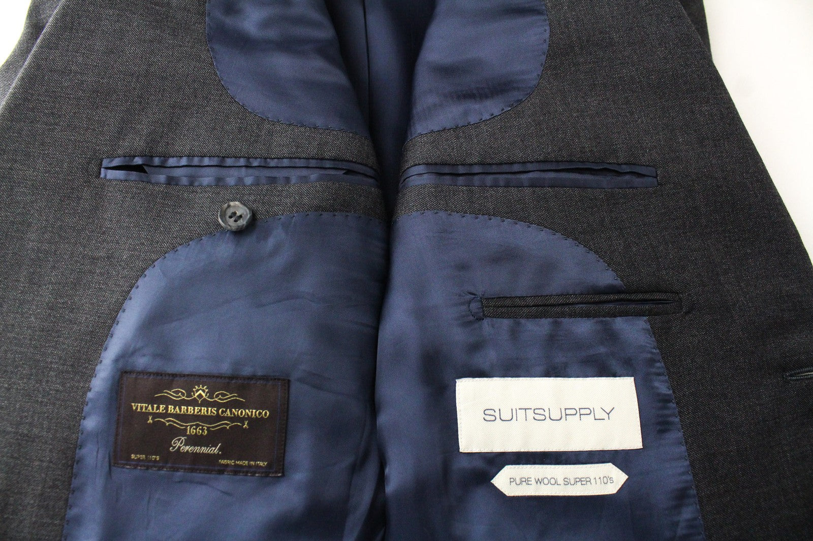 SUITSUPPLY Lazio Men's Suit UK38R Grey Wool S110s Slim 2Pc Perennial Sharkskin