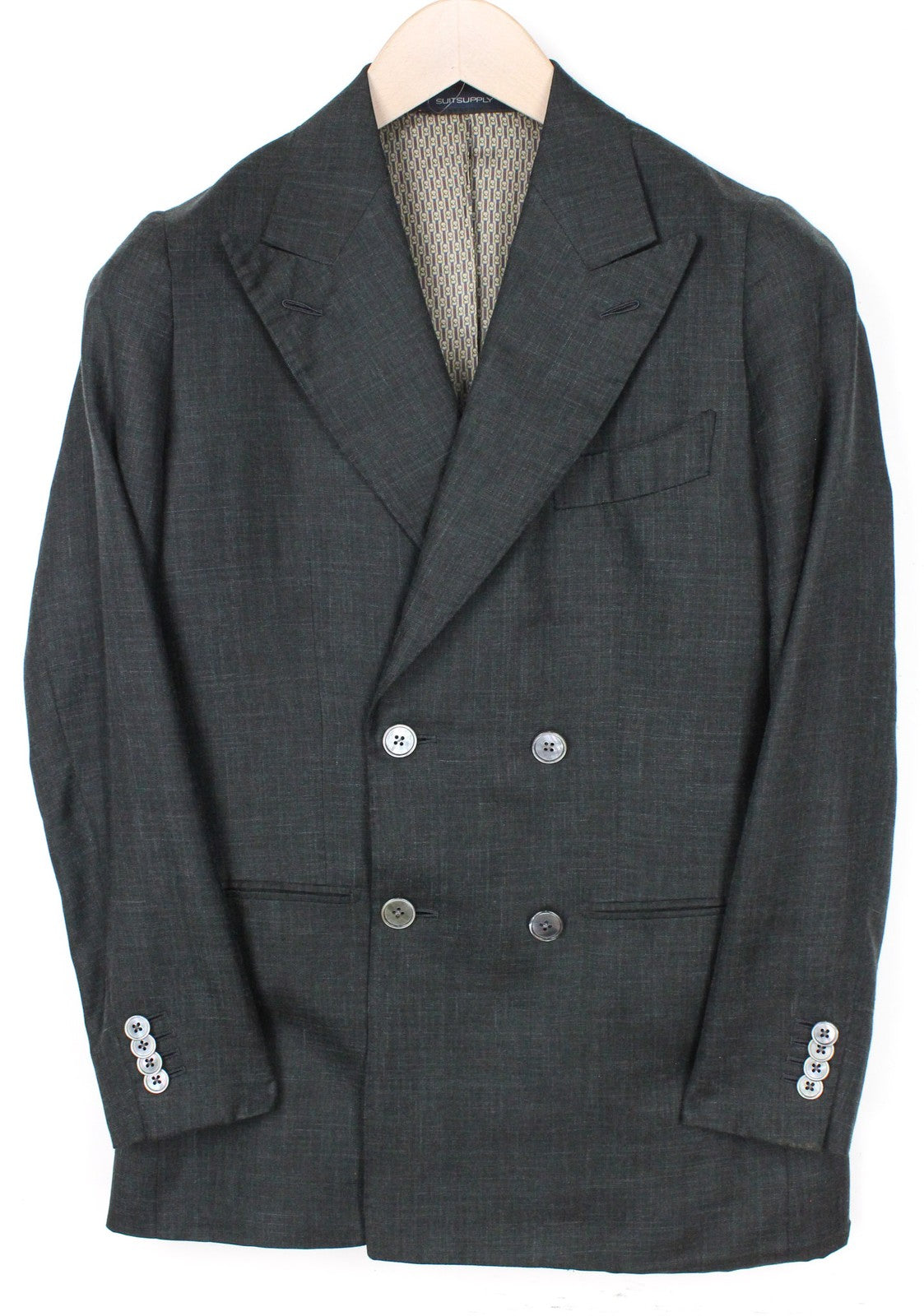 SUITSUPPLY La Spalla Men's Suit UK30R Green Silk Linen 2Pc Slim Cashmere Blend