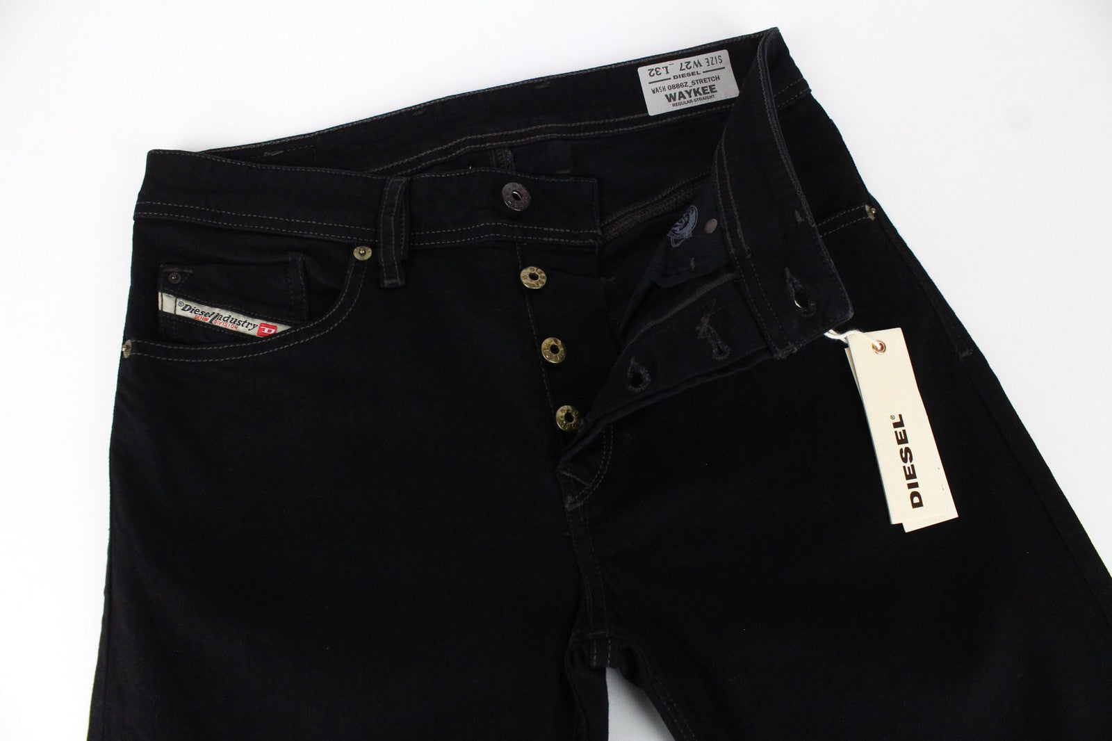 DIESEL Waykee 0886Z vyriški džinsai W27/L32 berniukams, juodi, tiesūs, tamprūs, medvilniniai. 
