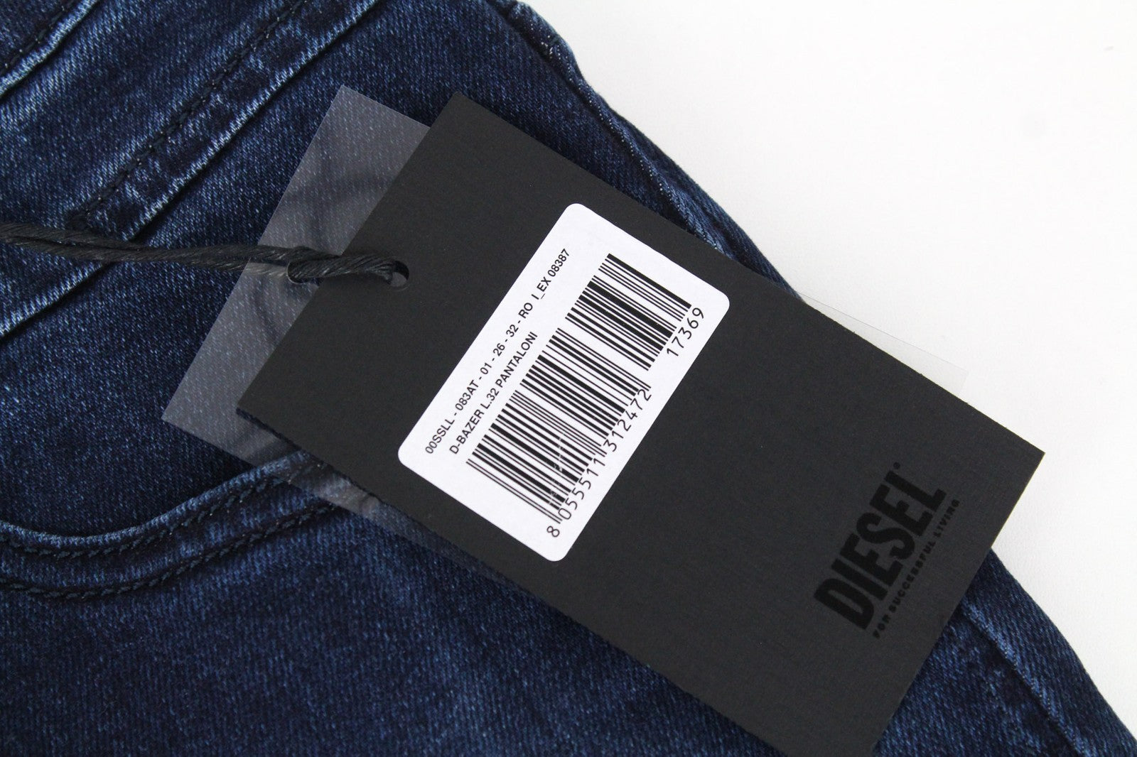 DIESEL D-Bazer 083AT vyriški džinsai W26/L32 berniukams, siaurėjantys, mėlyni, tamprūs, medvilniniai. 