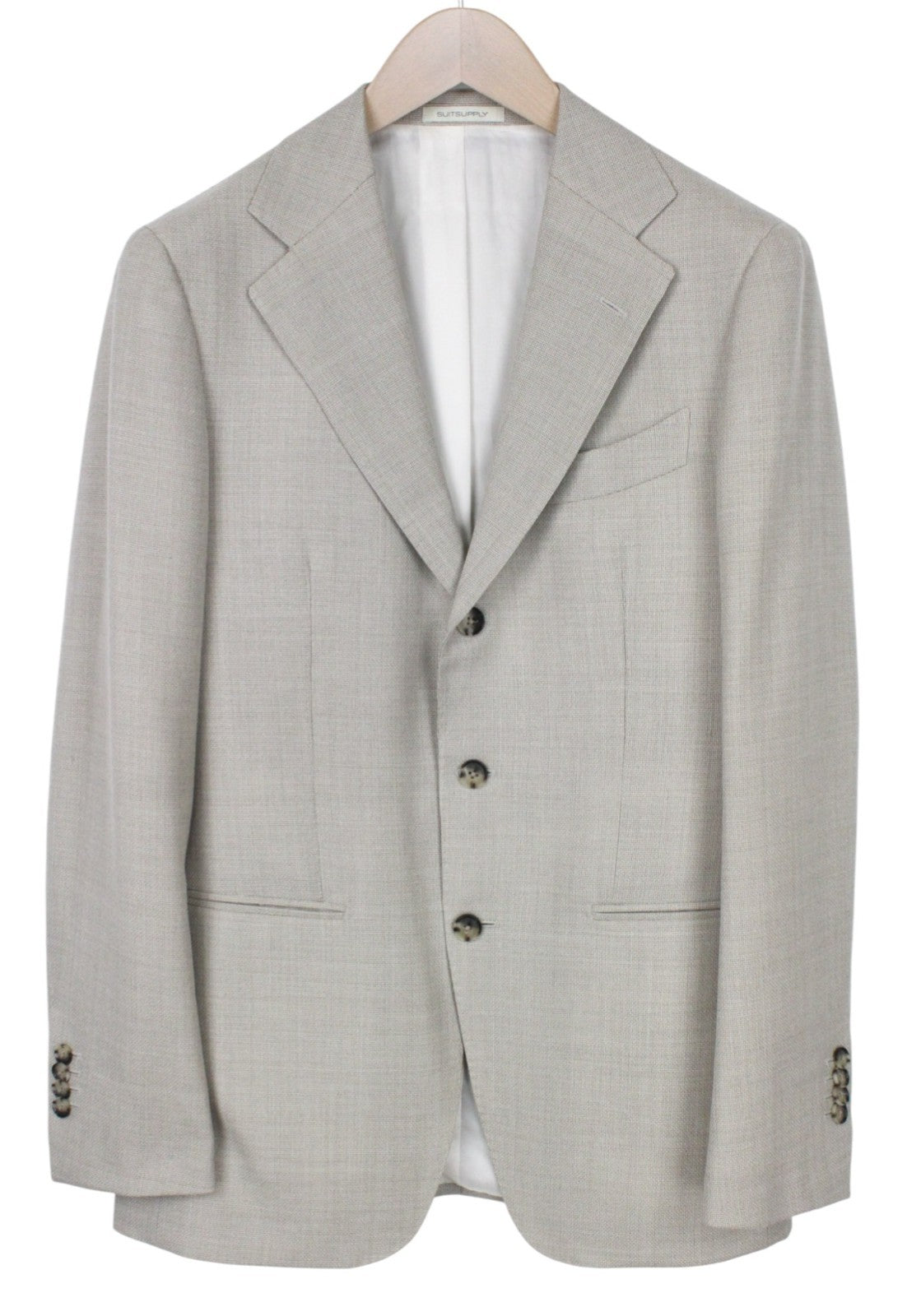 SUITSUPPLY Havana Jetted Men's Suit UK38R Beige Pure Wool Slim 2Pc Melange Look