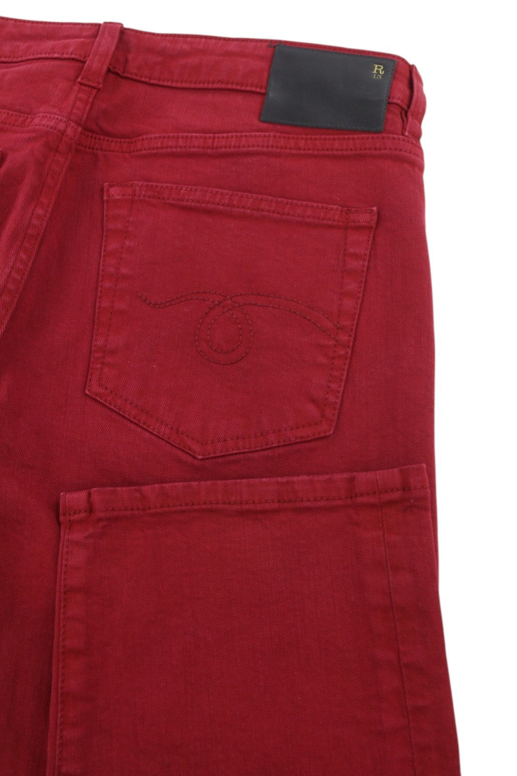 R13 berniukiškos tiesios moteriškos kelnės 27 ryškiai raudonos, tamprios, iki kulkšnių, užtrauktukas, RRP 499 € 