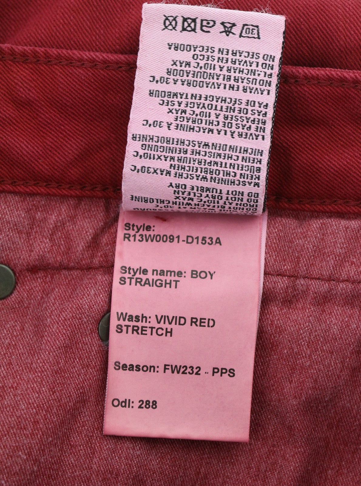 R13 berniukiškos tiesios moteriškos kelnės 27 ryškiai raudonos, tamprios, iki kulkšnių, užtrauktukas, RRP 499 € 