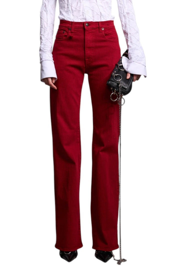 R13 Jane moteriškos kelnės 27 ryškiai raudonos, tamprios, siauros, tiesaus kirpimo, RRP 595 € 