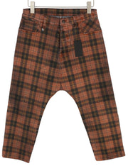 R13 Pasiūtos moteriškos kelnės 27 Pelenų raudonumo languotas raštas su trumpais laisvais languotais raštais iki kulkšnių 