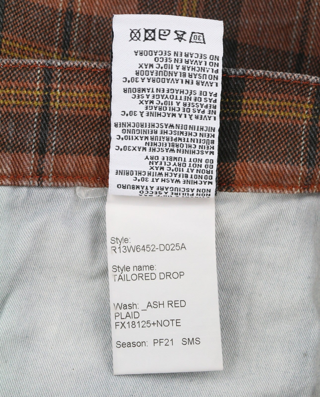 R13 Pasiūtos moteriškos kelnės 27 Pelenų raudonumo languotas raštas su trumpais laisvais languotais raštais iki kulkšnių 