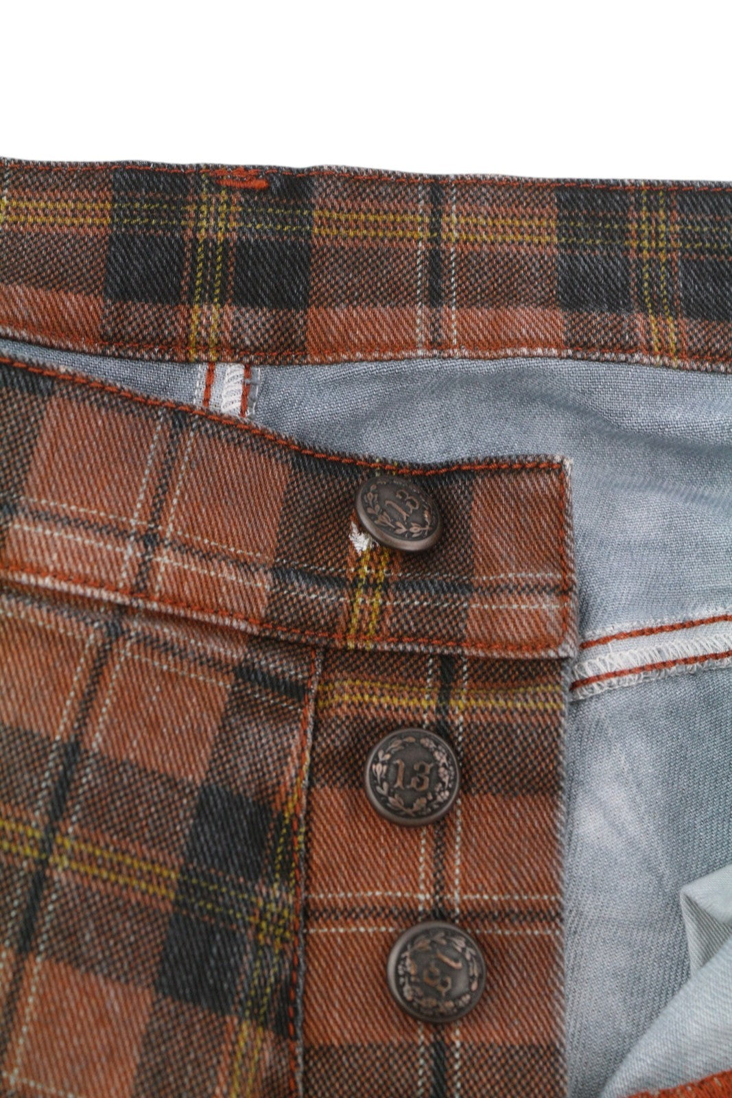 R13 Pasiūtos moteriškos kelnės 27 Pelenų raudonumo languotas raštas su trumpais laisvais languotais raštais iki kulkšnių 