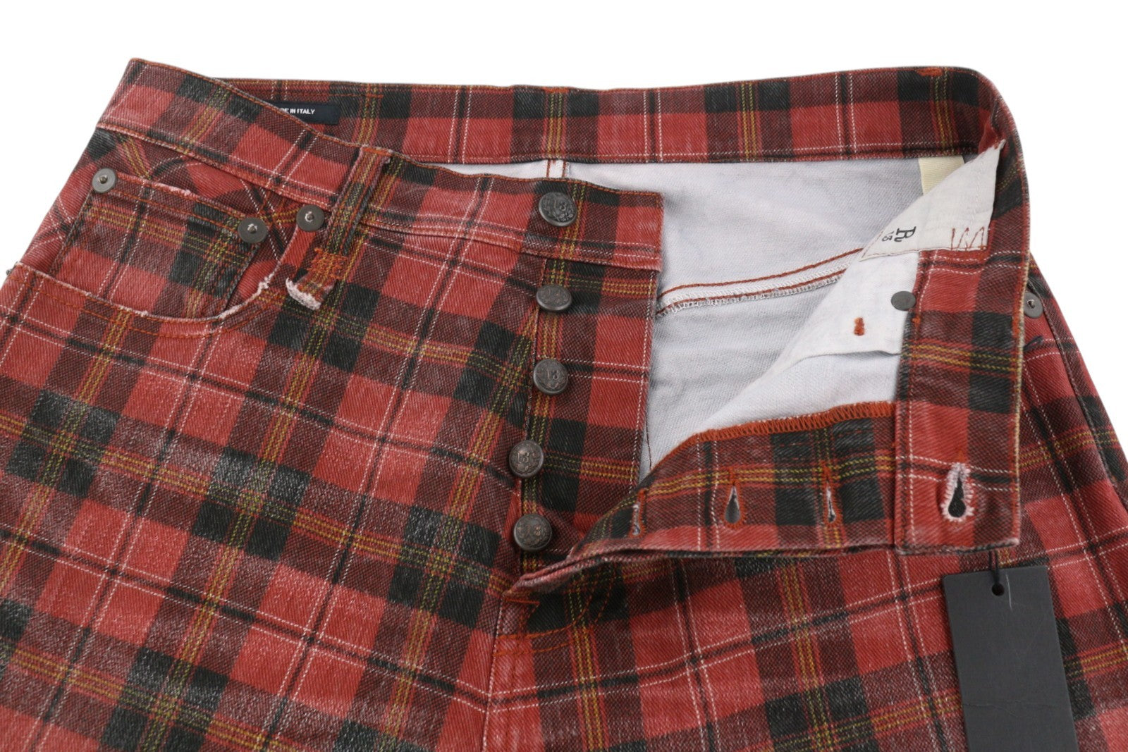 R13 Pasiūtos moteriškos kelnės, 27, pelenų raudonumo, languotos, laisvo kirpimo, iki kulkšnių. RMK 710 € 