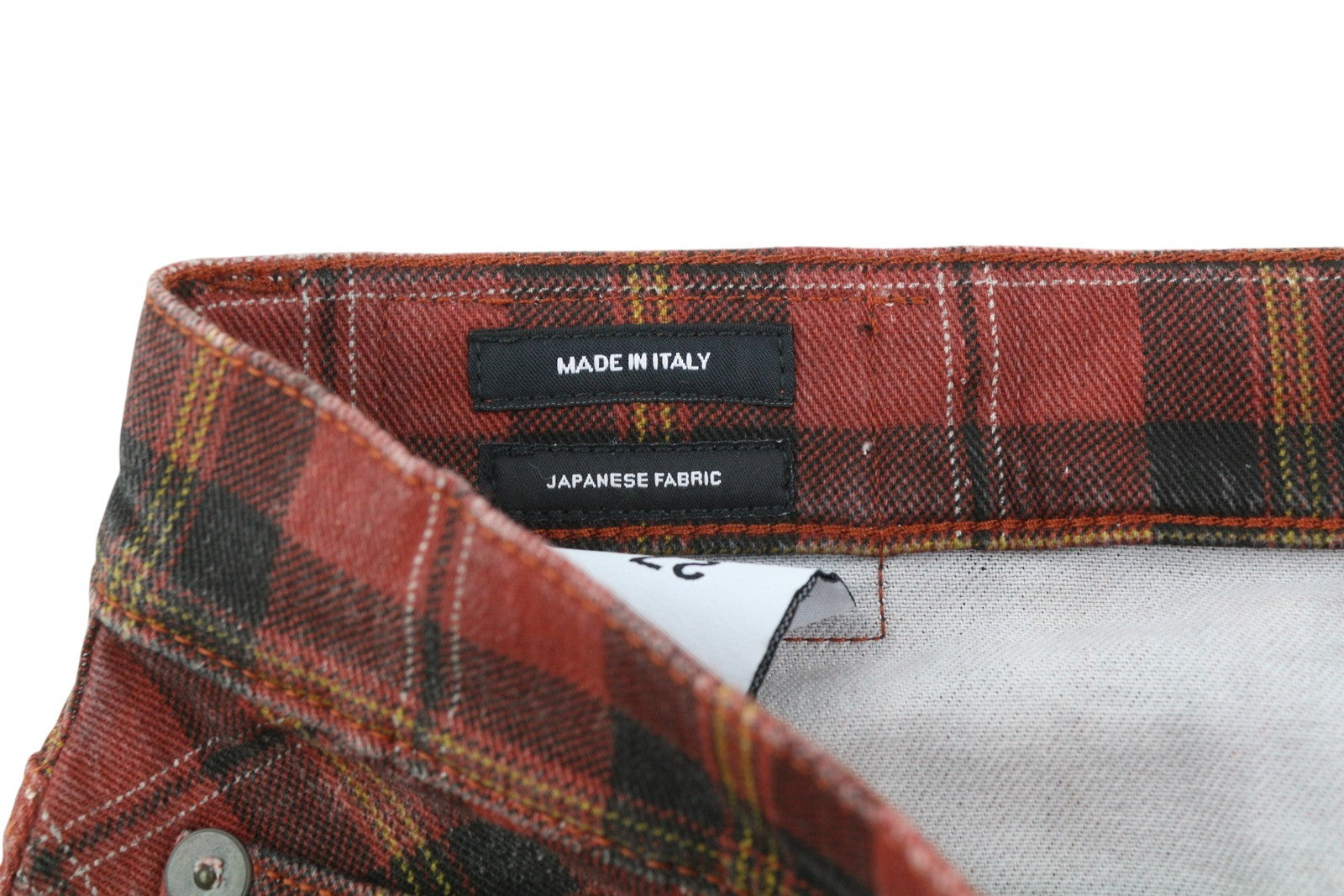 R13 Pasiūtos moteriškos kelnės, 27, pelenų raudonumo, languotos, trumpos, laisvos, iki kulkšnių, RRP 710 € 