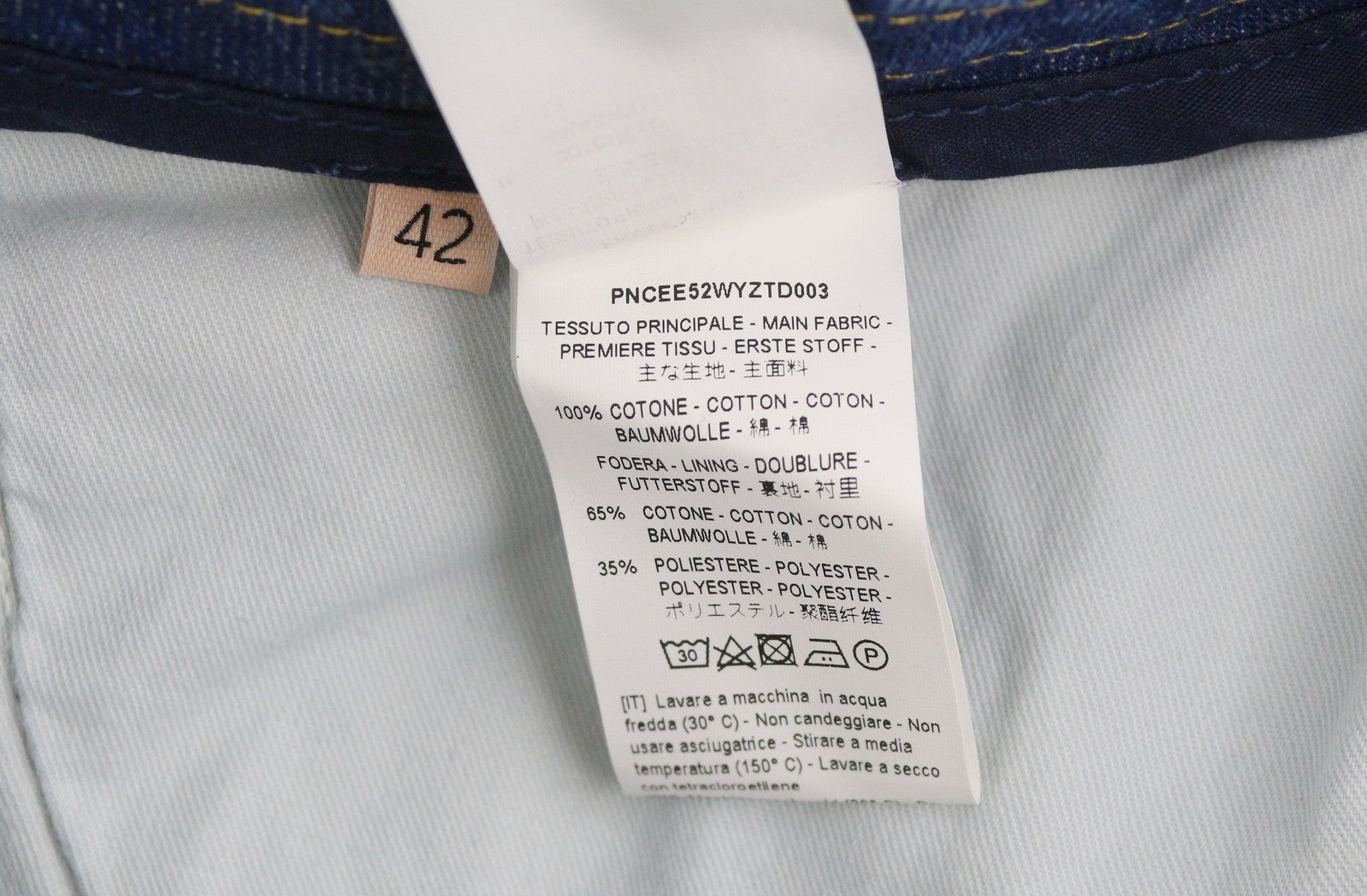 PLAN C moteriški džinsai, 42 dydžio, mėlyni, laisvo kirpimo, blukinto džinso užsegimai, rekomenduojama kaina – 579 € 