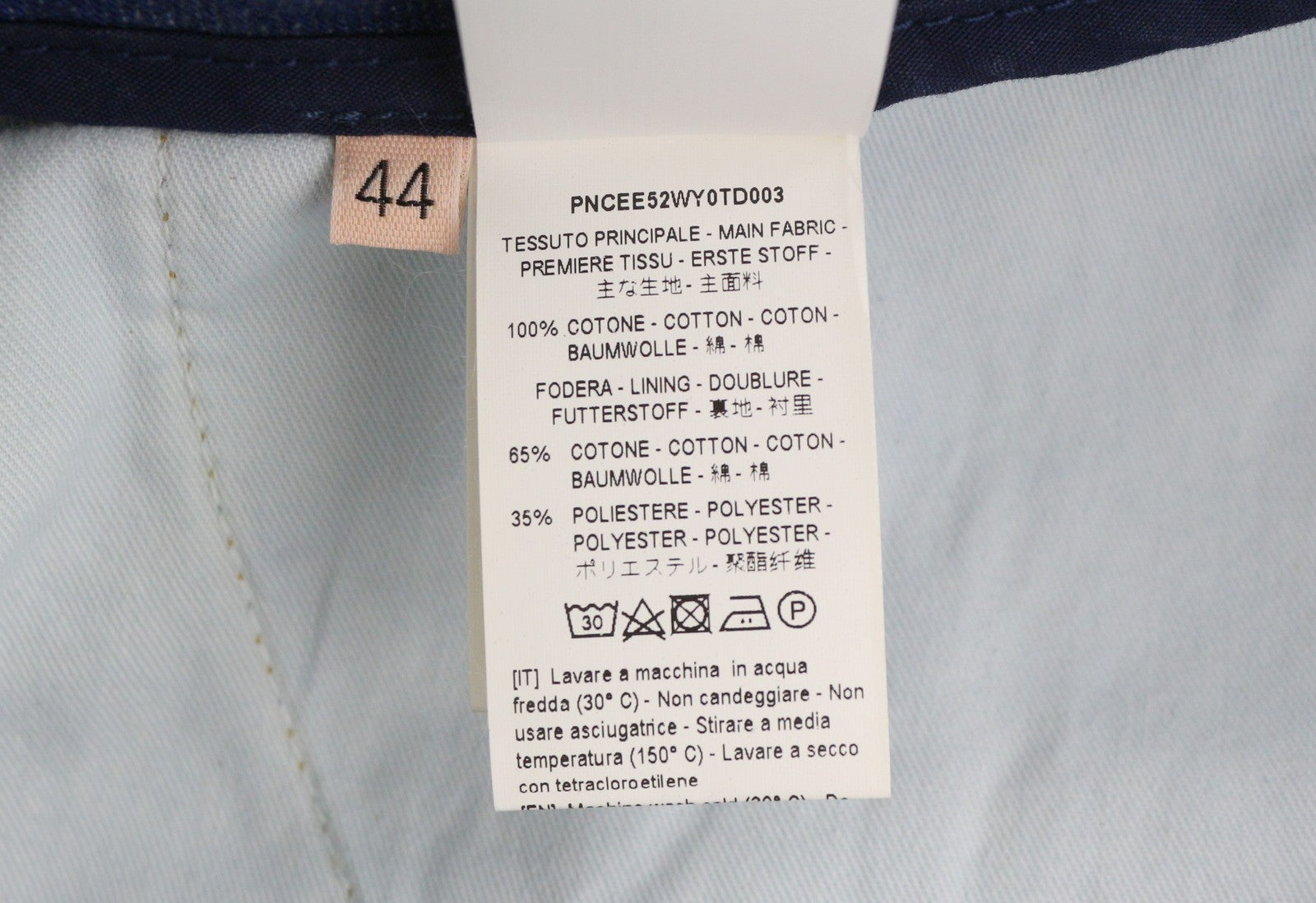 PLAN C moteriški džinsai, 44 dydžio, mėlyni, laisvo kirpimo, blukinto džinso užsegimai, rekomenduojama kaina – 579 € 