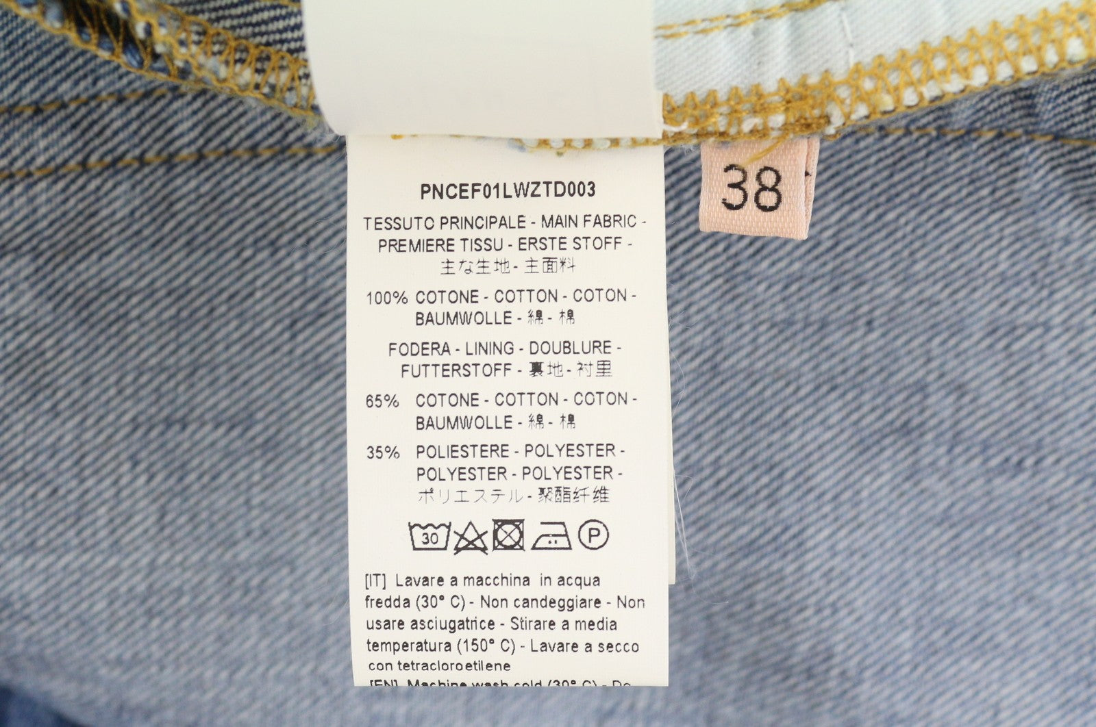 PLAN C moteriški džinsai, 38 dydis, mėlyni, iki kulkšnies, vidutinio liemens, tiesūs su sagomis, rekomenduojama kaina – 440 € 