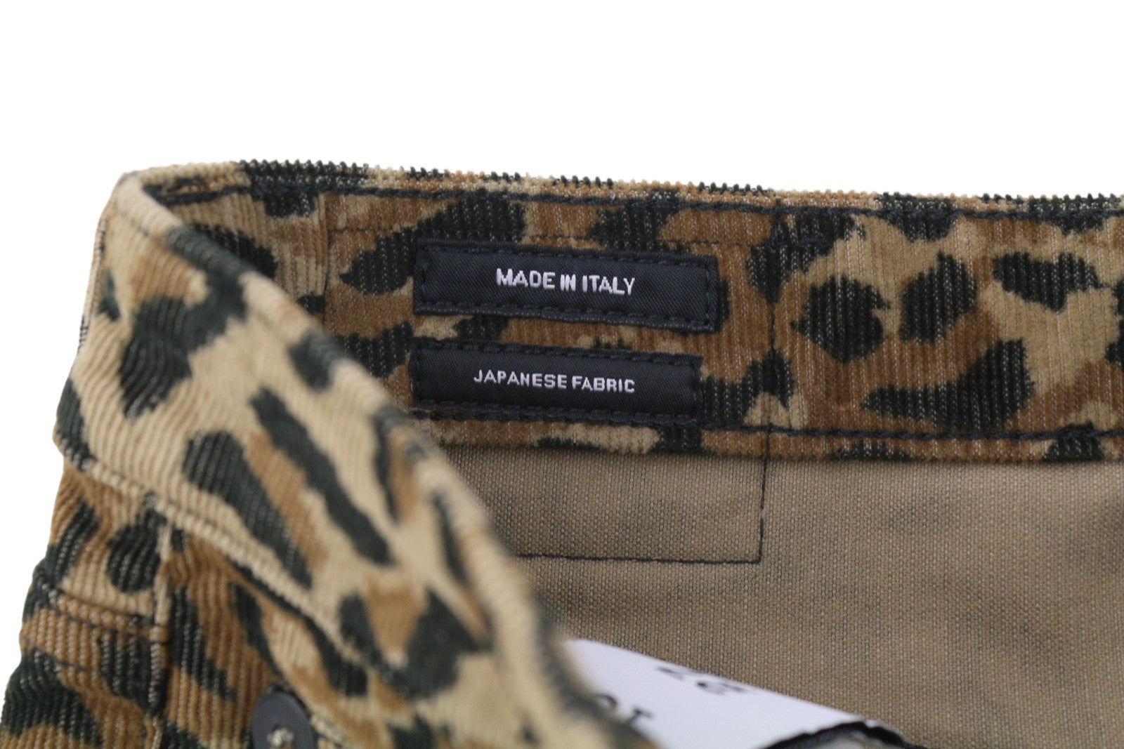 R13 Kick Fit moteriškos kelnės 27 gelsvai rudos leopardo rašto, aptemptos, platėjančios, iki kulkšnių, rudos 