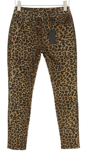 R13 Alison Skinny moteriškos kelnės 27 gelsvai rudos leopardo rašto, kulkšnies, aukšta juostele, velvetas, rudos spalvos 