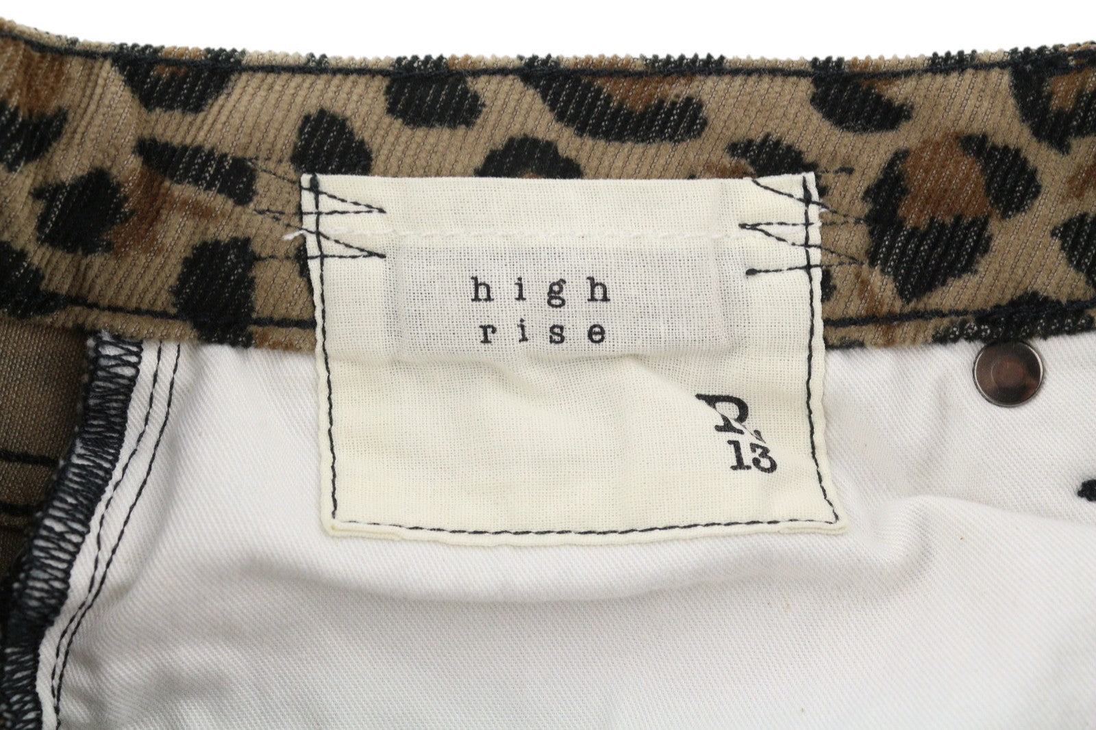 R13 Alison Skinny moteriškos kelnės 27 gelsvai rudos leopardo rašto, kulkšnies, aukšta juostele, velvetas, rudos spalvos 