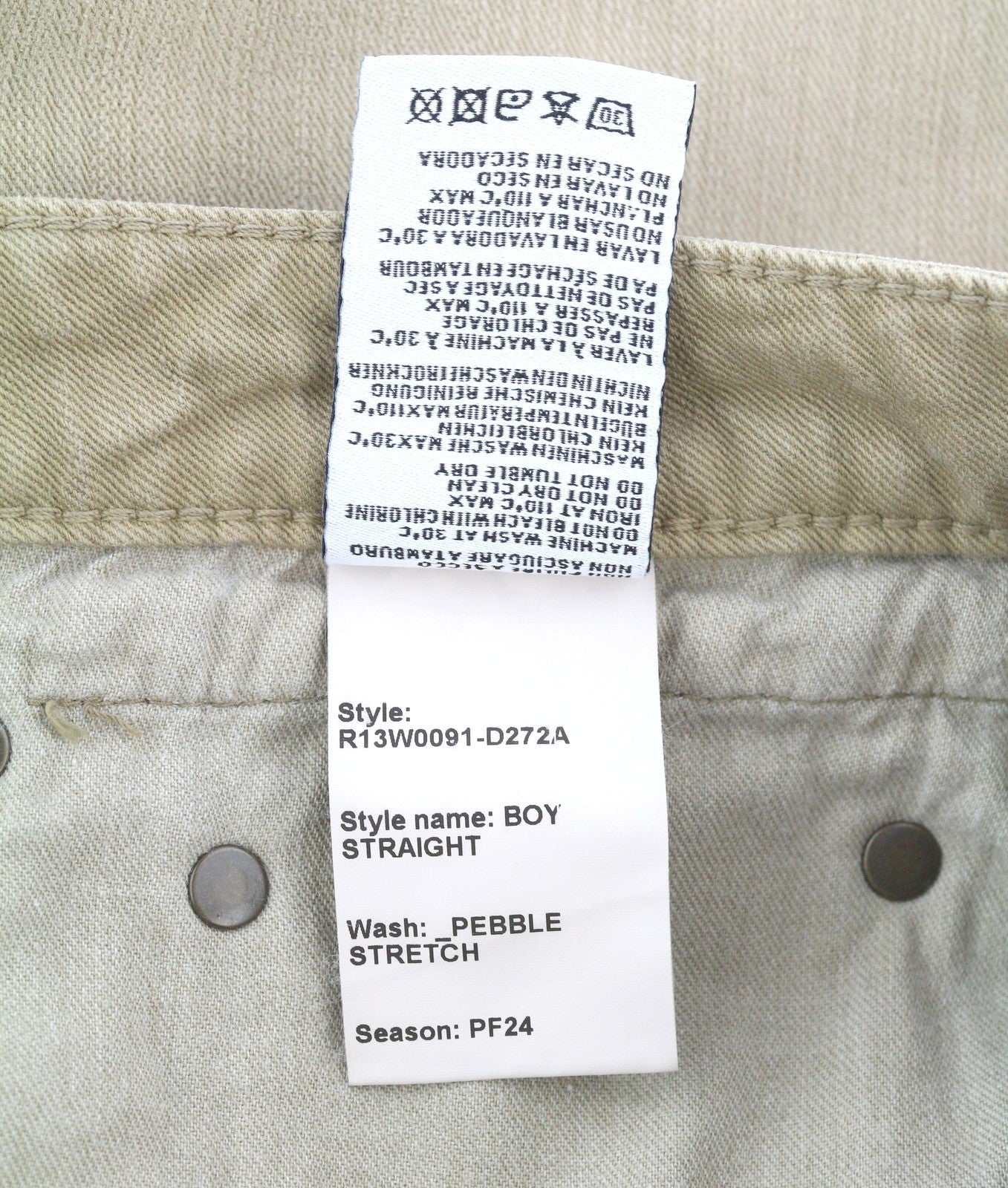 R13 Boy Straight Women Jeans 27 Pebble Stretch Ankle Length Cropped RRP€695