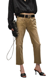 R13 berniukiški tiesūs moteriški džinsai 26 akmenukų spalvos, tamprūs, trumpi, išblukintos rudos spalvos, rekomenduojama kaina – 695 € 