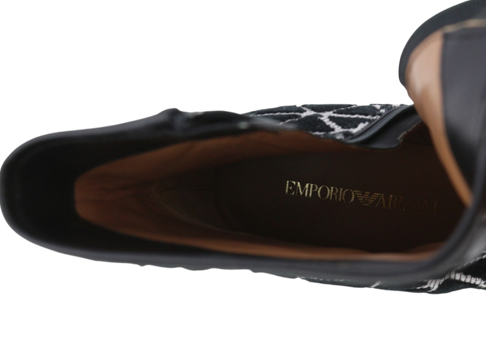 EMPORIO ARMANI X3M294 moteriški aulinukai juodos spalvos, odiniai, su detalėmis, logotipu ir spauda, ​​aukštakulniai 