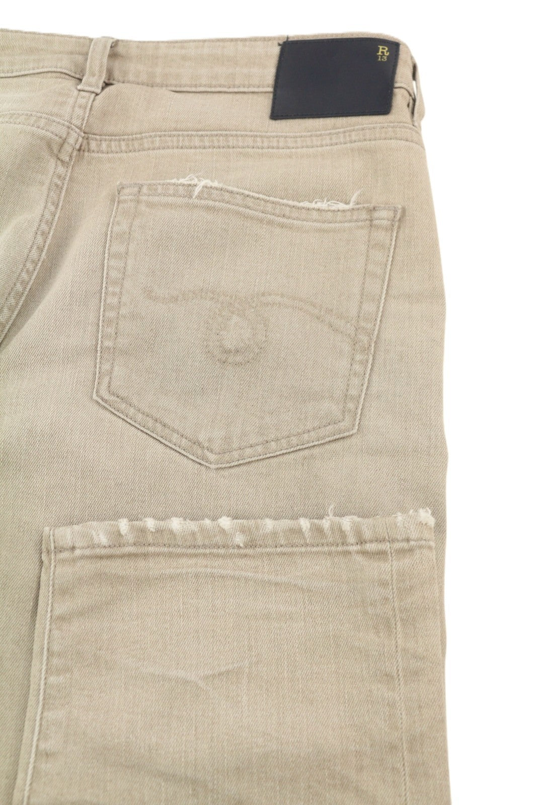 R13 berniukiški tiesūs moteriški džinsai 27 smėlio spalvos, tamprūs, trumpi, iki kulkšnių, išblukę rudi, RRP 549 € 