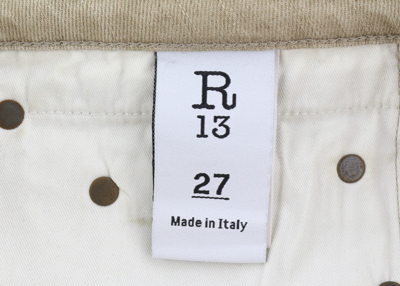 R13 berniukiški tiesūs moteriški džinsai 27 smėlio spalvos, tamprūs, trumpi, iki kulkšnių, išblukę rudi, RRP 549 € 