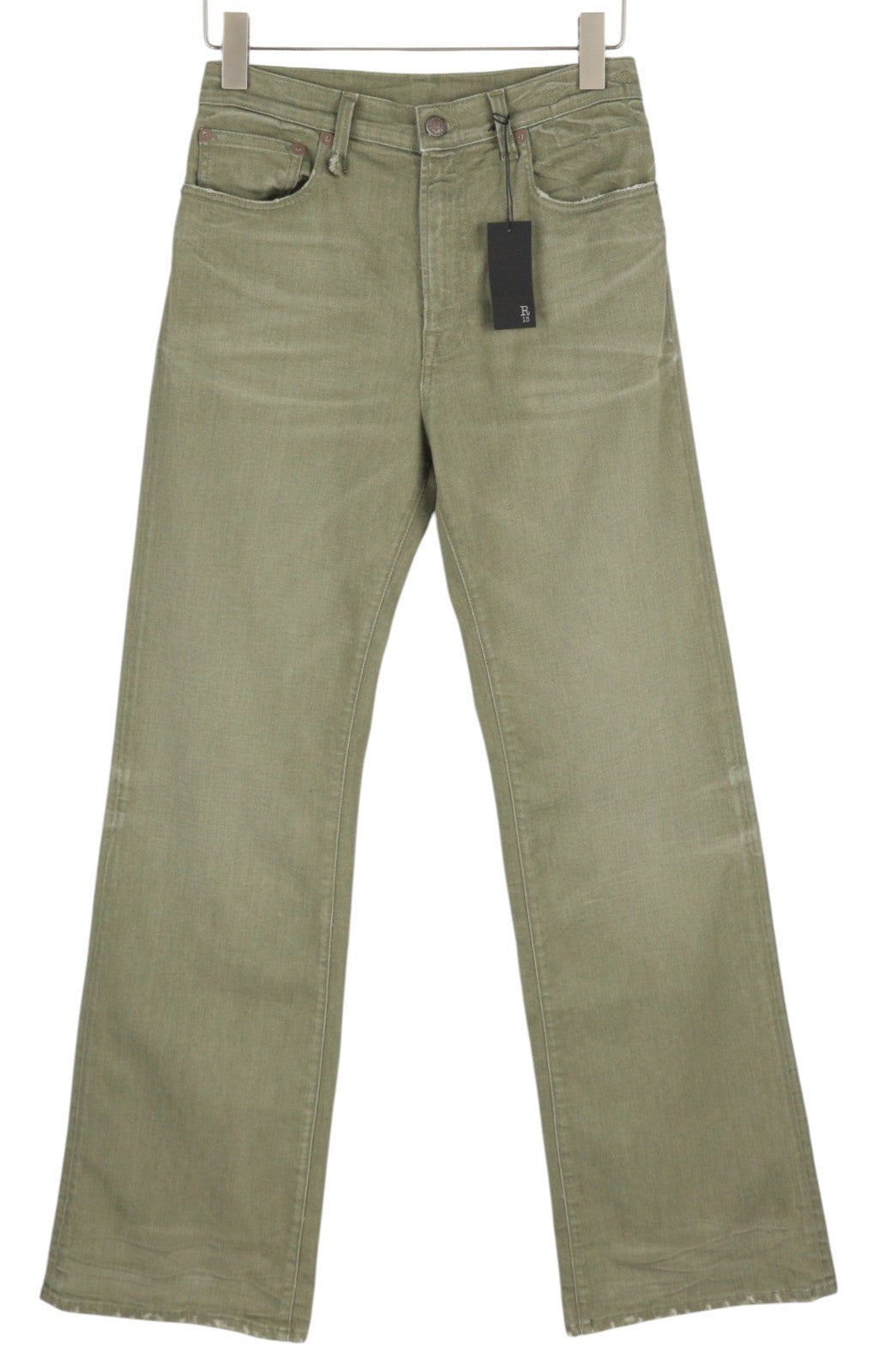 R13 Jane moteriški džinsai, 27, alyvuogių žali, tamprūs, blukinti, aukšta juostele, tiesūs, RMK 549 € 