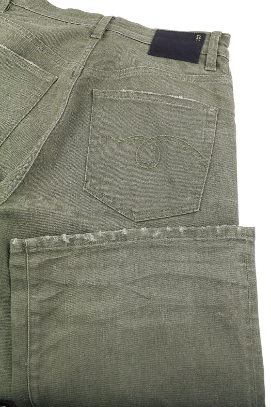 R13 Jane moteriški džinsai, 27, alyvuogių žali, tamprūs, blukinti, aukšta juostele, tiesūs, RMK 549 € 