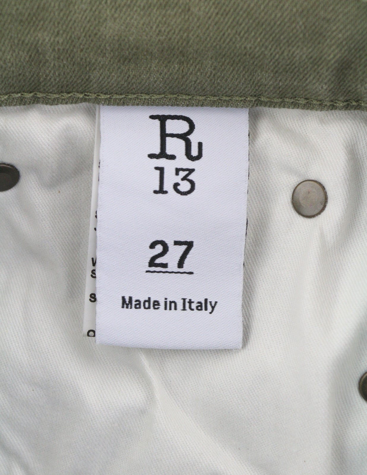 R13 Jane moteriški džinsai, 27, alyvuogių žali, tamprūs, blukinti, aukšta juostele, tiesūs, RMK 549 € 